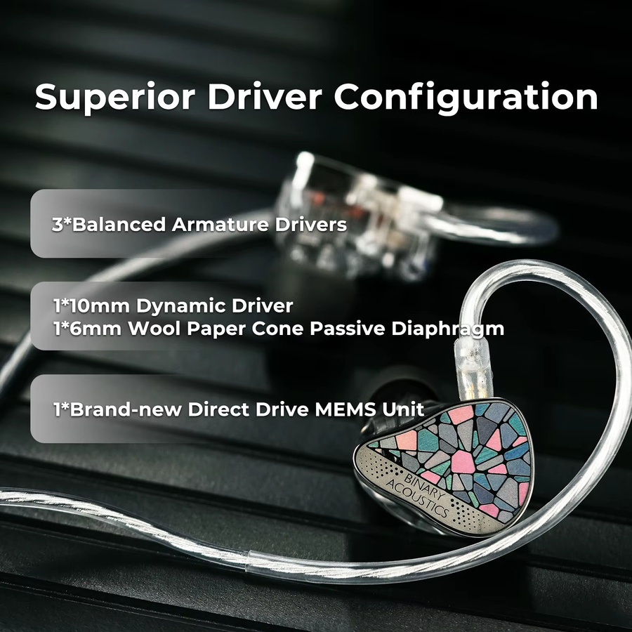 Binary EP321-MEMS Tribrid In-Ear Monitor mit 6 Treibern (2DD+3BA+MEMS) Hi-Res Audiophile Kopfhörer in Multicolour - Bild 3