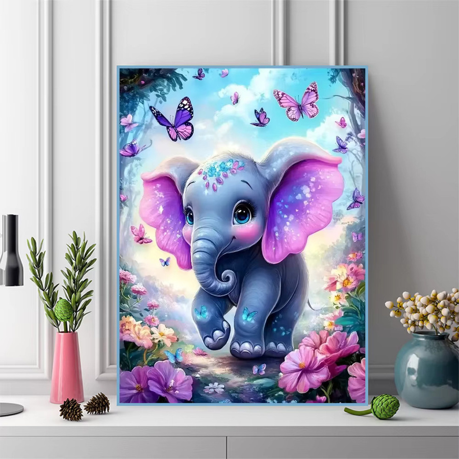 Momoart DIY Diamantmalerei Rund mit Elefant und Blumen als Wanddekoration, Multicolour, B/H: 30 x 20 cm - Bild 3