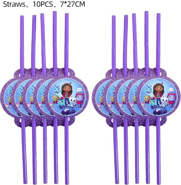 TheDailyPress Gabby's Puppenhaus Mottoparty-Zubehörartikel, Straws, 10-teiliges Set, purple - Bild 1