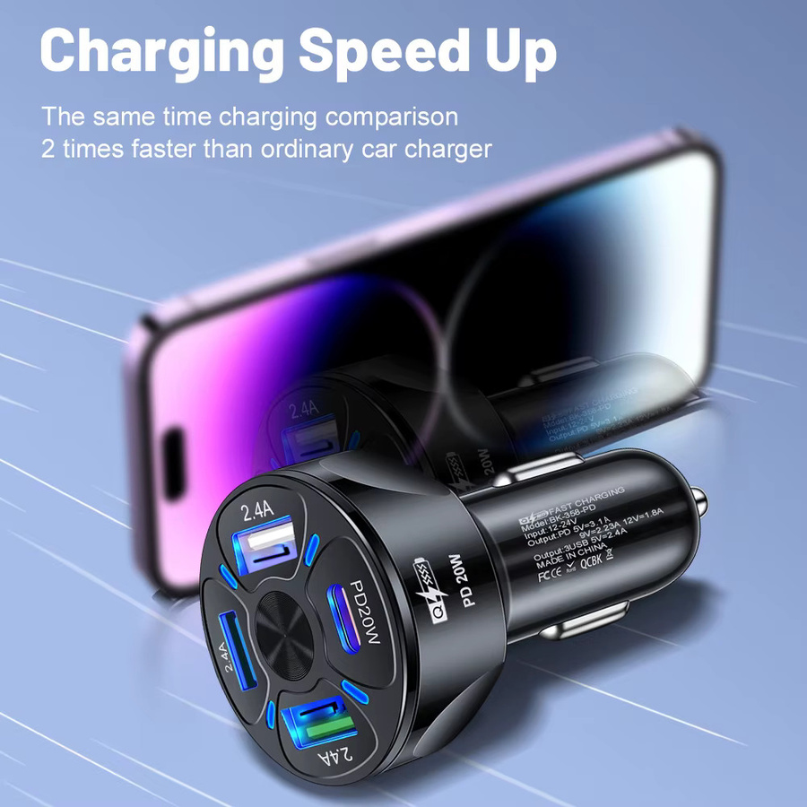 32W Autoladegerät mit 4 Ports inklusive 3 USB und PD Schnellladung für iPhone, Samsung, Huawei und Xiaomi - Bild 2