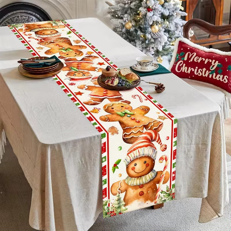 VIKAMA Weihnachts Tischflagge mit Lebkuchenmann Cartoon Motiv, Mehrfarbig, B/T: 33 x 33 cm - Bild 2