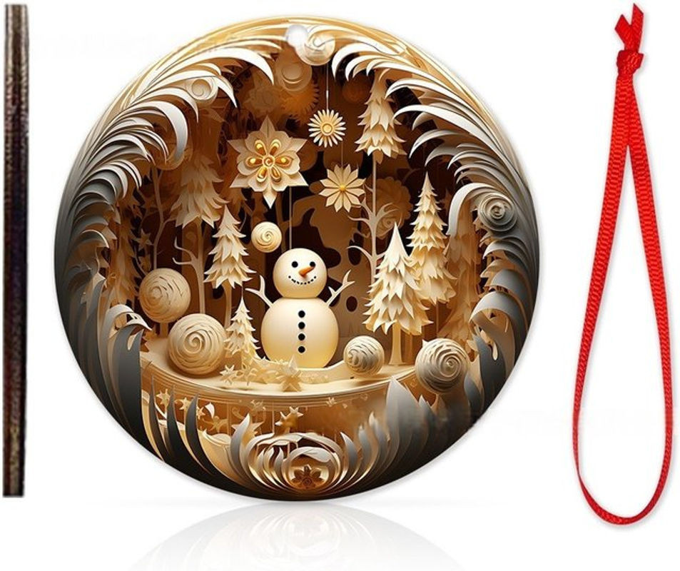 Rustikales Schneemann Holzornament in Beige als hängende Weihnachtsfigur für deinen Baum und die Dekoration - Bild 1