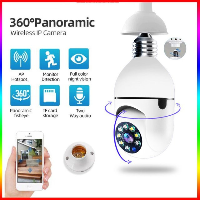 Amzwn Drahtlose WiFi Überwachungskamera mit 1080P HD Auflösung, E27 Glühbirnen-Design, Nachtsicht und Audio, Farbe: Weiß - Bild 1