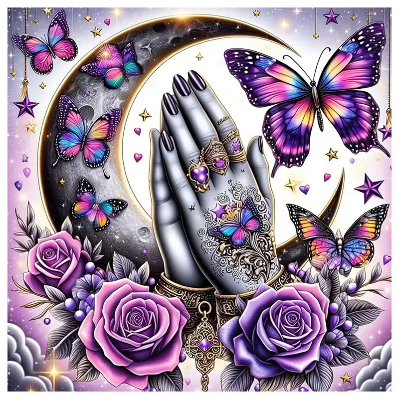 HUACAN Kreuzstich-Set Schmetterling und Rosenblüten mit vorgedrucktem Motiv, 11CT DMC Stickerei-Set, Multicolour, B/H: 30 x 30 cm - Bild 4
