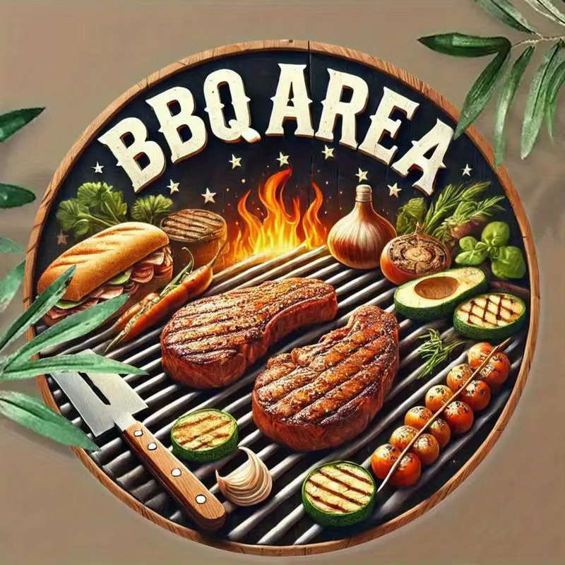CIFBUY Rustikales BBQ Wandkunstwerk aus Aluminium, rundes Metallschild in Multicolour für Küche, Garten und Café - Bild 3