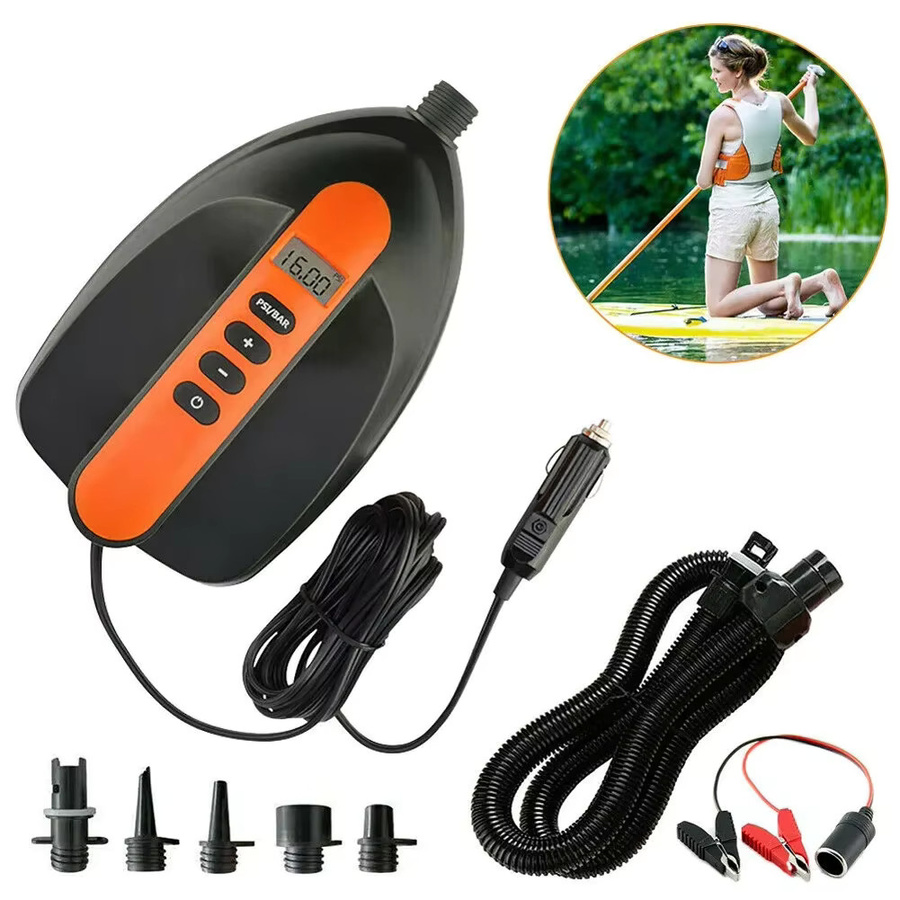 Betuyoo Zweistufige elektrische 12-V-Luftpumpe in Orange mit 20 PSI, digitaler Anzeige und automatischem Stopp für SUP, Schlauchboote und Kajaks - Bild 2