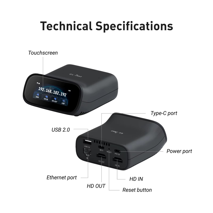 GL.iNet Comet Pro GL-RM10 Ferngesteuertes KVM mit Wi-Fi 6, 4K UHD Passthrough, Touchscreen und 32GB eMMC in Schwarz - Bild 5