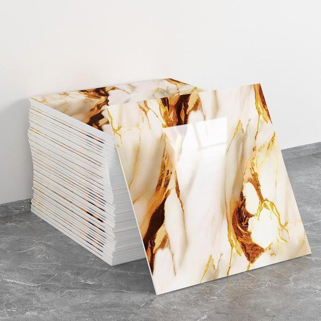 Selbstklebende Marmor-Wandfliesen in Gelb und Multicolour, 30 Stück dekorative PVC-Fliesen im Marble-Look für moderne Dekorationen - Bild 1