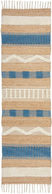 Flair Rugs Hochflorteppich Medina in Beige-Blau mit Jute-Wolle-Baumwoll-Mix B: 60 cm, L: 230 cm - Bild 1