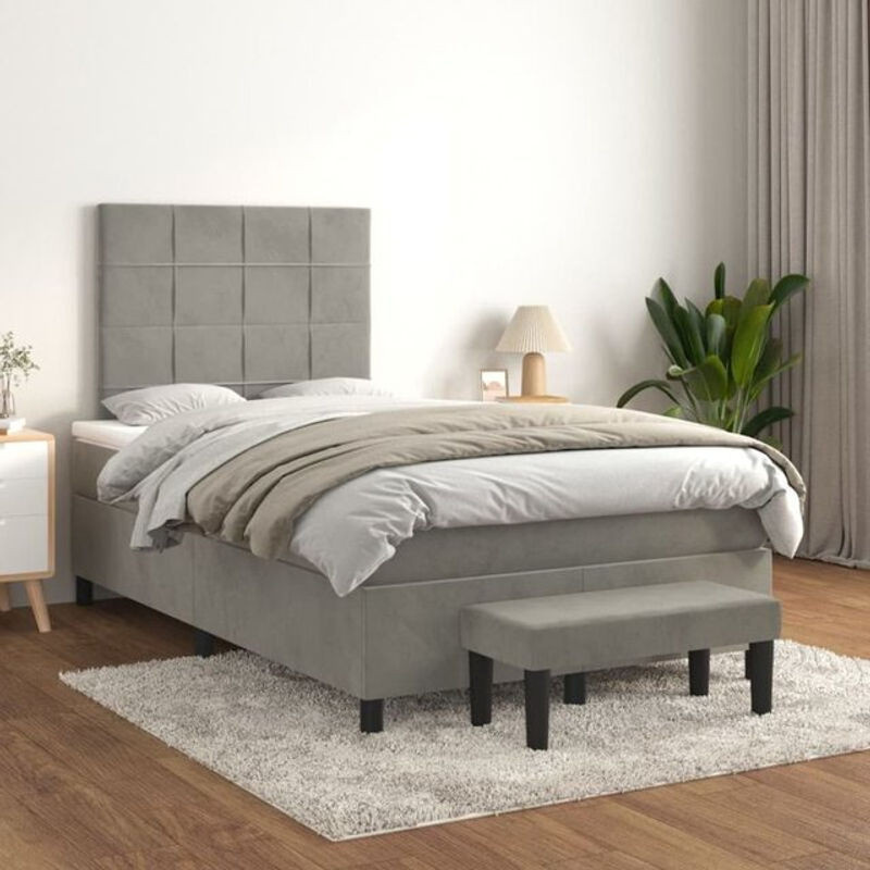 Vidaxl Boxspringbett mit Matratze aus Samt in Grau B/T/H: 200 x 120 x 118 cm - Bild 1
