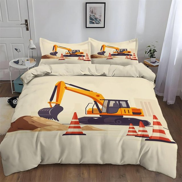 Allbestart Bettwäsche Set mit Bagger Motiv für Kinder, Bettbezug und Kissenbezug aus Mikrofaser, Weiß, B/H: 90 x 200 cm - Bild 1