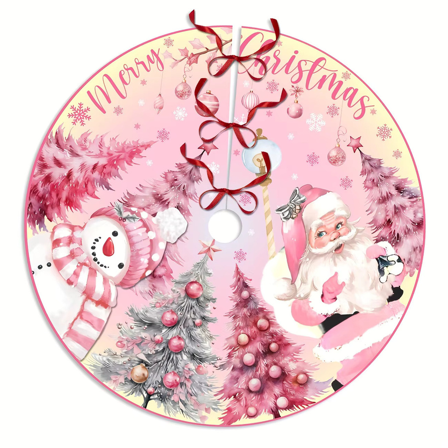 VIKAMA Weihnachtsbaum Rock in Rosa mit Vintage Aquarell Weihnachtsmann und Schneemann Motiv - Bild 1
