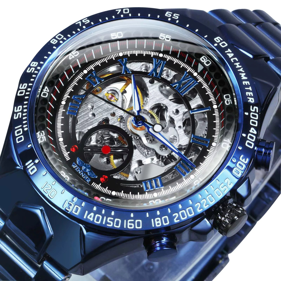 WINNER Armbanduhr, Automatik, Skelett, Blau, Edelstahl, Herren - Bild 2