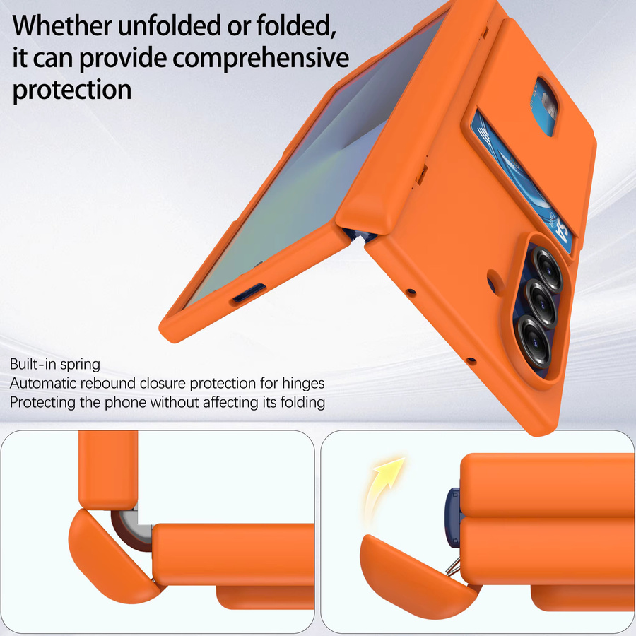 Hautfreundliche Samsung Galaxy Z Fold 7 und Z Fold 6 Handyhülle mit Kartenfach und Kameraschutz in Pink oder Orange - Bild 2