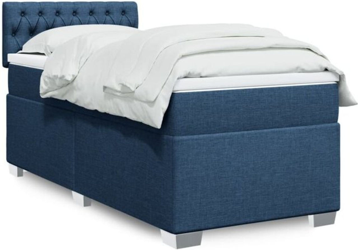 Vidaxl Boxspringbett mit Matratze in Blau und Weiß aus Stoff, B/T/H: 80 x 200 x 100,5 cm - Bild 1