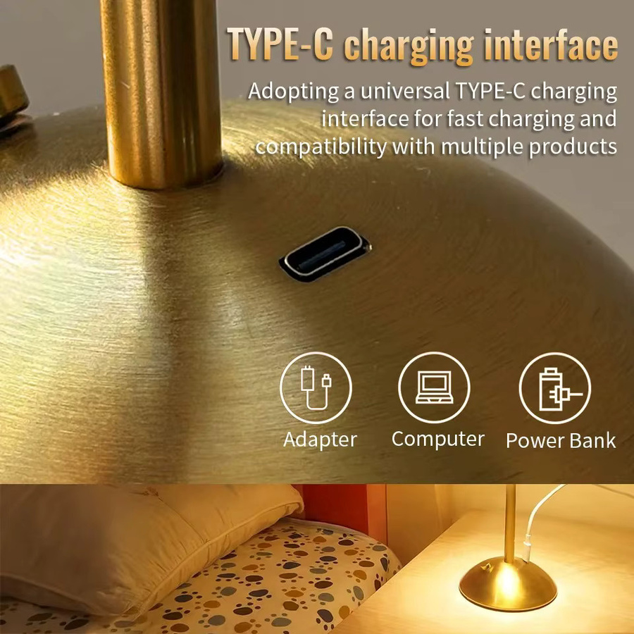 Moderne LED-Tischlampe in Gold/Messing mit Touch-Sensor, kabellose Nachttischlampe mit USB-Akku und 3-farbiger RGB-Beleuchtung, Höhe: 29,5 cm, Breite: 11,5 cm - Bild 4