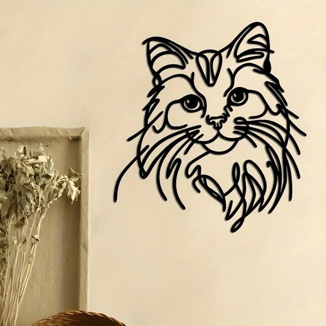 Minimalistische Katzenskulptur aus Metall von CIFBUY in Schwarz als Wandkunst für dein Zuhause - Bild 1