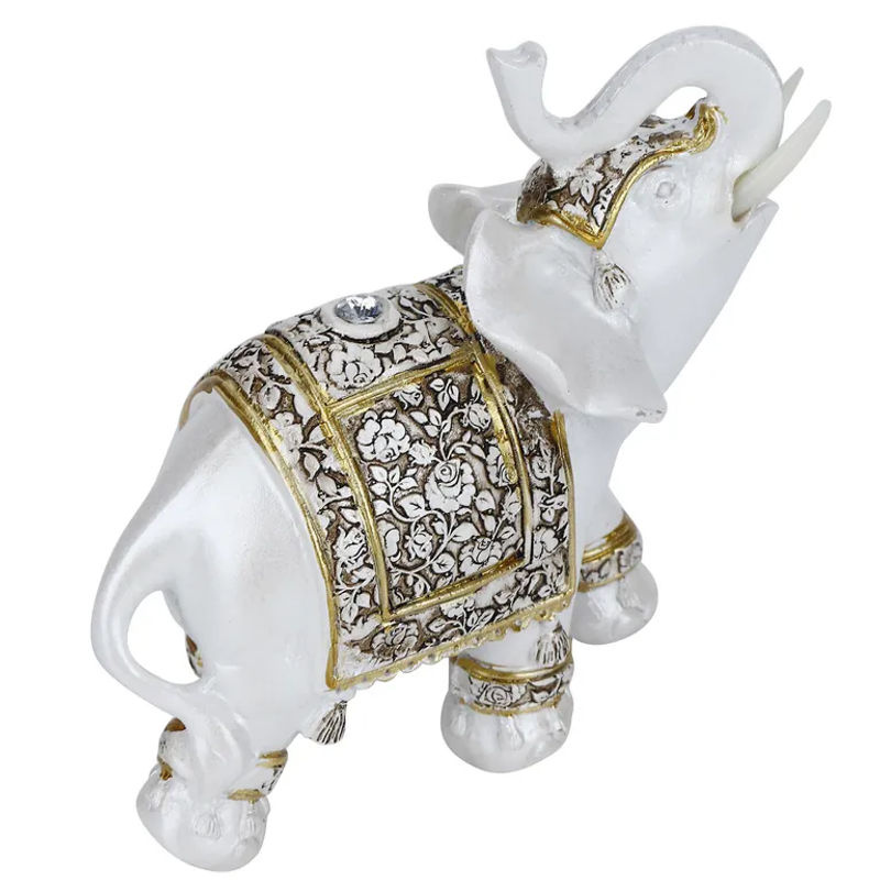 Tooarts Tierfigur aus Kunstharz in Gold und Weiß mit floralem Design als orientalische Dekoration - Bild 4