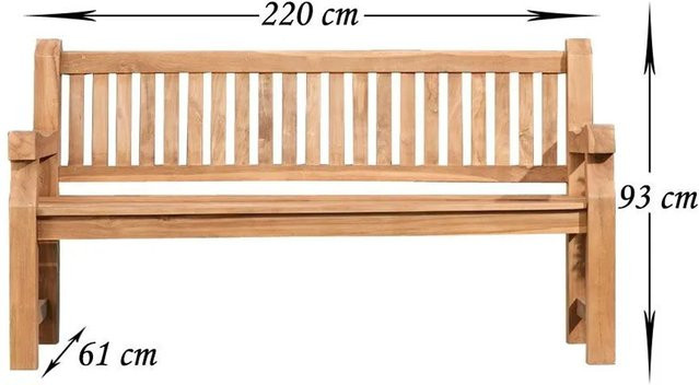 DELUKE Gartenbank HIBAS aus Teakholz mit Lehne und Armlehnen, braun, B/T/H: 220 x 61 x 93 cm - Bild 1