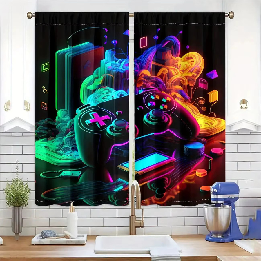 VIKAMA 2-teiliges Neon-Spielmaschinenvorhänge aus Polyester, Mehrfarbig, B/H: 150 x 70 cm - Bild 4
