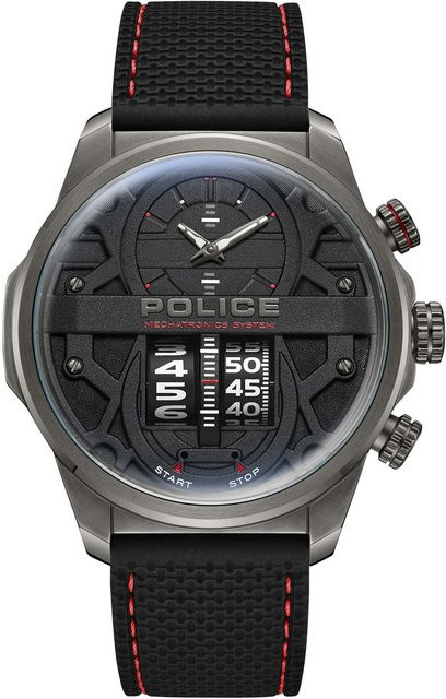 Police Chronograph Herrenuhr, Quarz, Edelstahl, 44 mm, Silikon, Schwarz - Bild 1