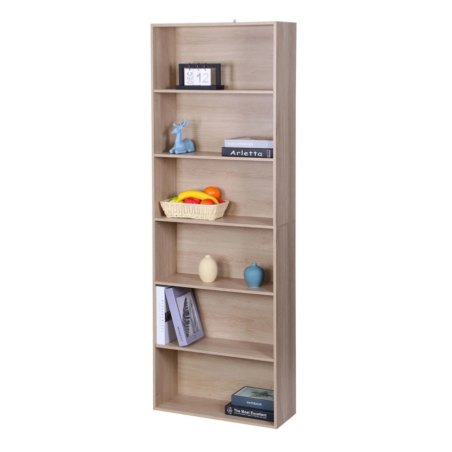 Relaxdays Bücherregal aus Holzwerkstoff in Eiche Beige mit 6 verstellbaren Ebenen, H: 178,5 cm, B: 60 cm, T: 24 cm - Bild 2
