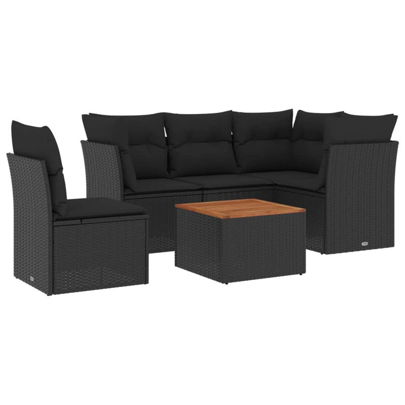 Vidaxl 6-teiliges Gartenmöbel-Set aus Polyrattan und Akazie in Schwarz mit Kissen - Bild 2