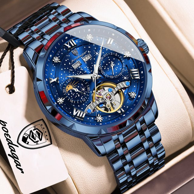 POEDAGAR Armbanduhr Automatik, Edelstahl, Blau, Herren - Bild 1