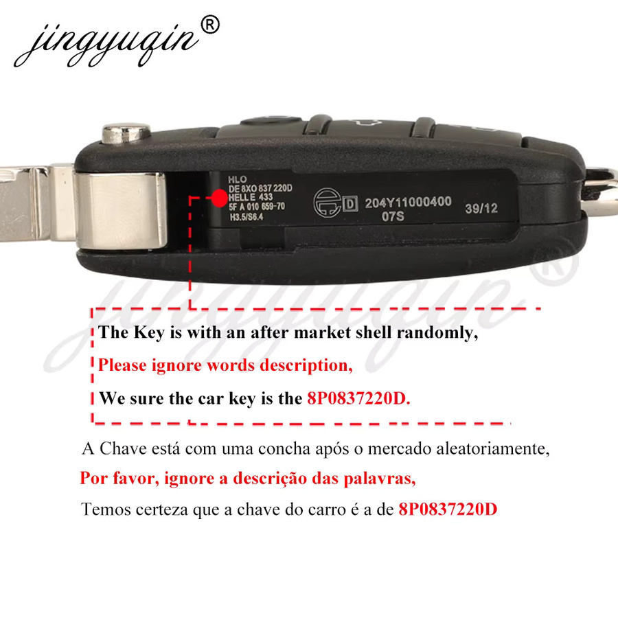 Jingyuqin Fernbedienung Autoschlüssel für Audi A1 A3 TT S1 S3 Q3, 433 MHz, ID48 Chip, Flip Schlüssel Fob in Schwarz - Bild 2