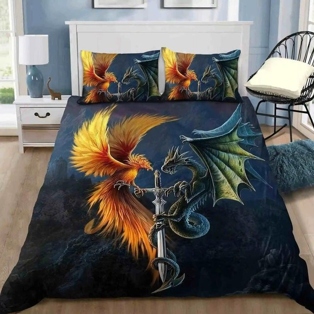 Lodestar Bettwäscheset Drache und Phönix in Blau, Microfaser Bettbezug mit Kissenbezug, B/H: 172 x 218 cm - Bild 1