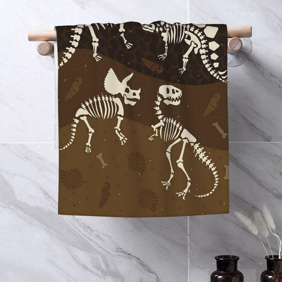 Saugfähiges Baumwollhandtuch mit Dinosaurier-Fossilienmuster in Weiß, schnelltrocknend, Breite: 30 cm, Höhe: 60 cm - Bild 4