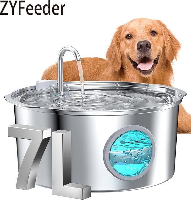 ZYfeeder Automatischer Trinkbrunnen aus Edelstahl für Katzen und Hunde, 7L Kapazität, Silber, Leise laufend - Bild 1
