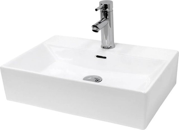 ECD Germany Keramik-Waschbecken Weiß mit Ablaufgarnitur, B/T/H: 51,5 x 36,0 x 13,0 cm