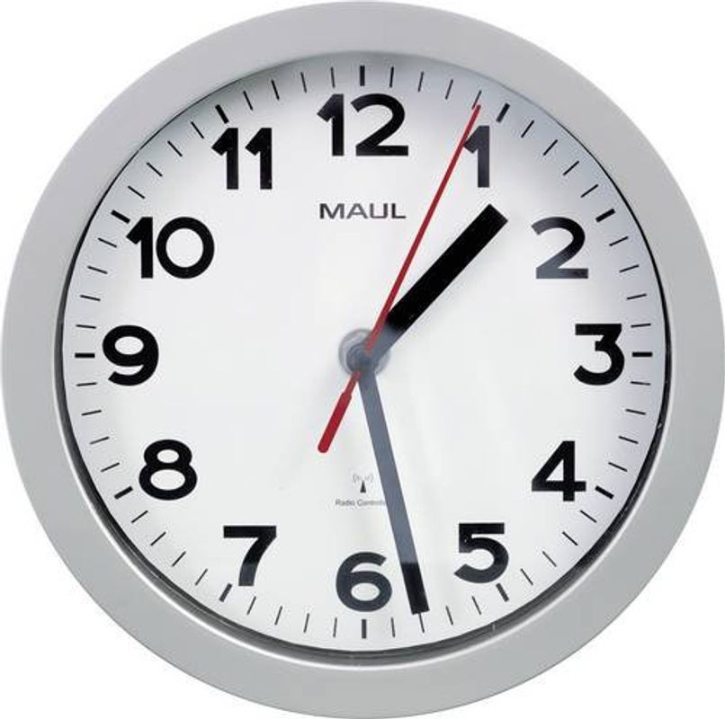 Maul Funk Funkuhr analog rund in Silber und Weiß, geräuschlos, Wandmontage, Durchmesser: 20 cm - Bild 1