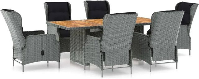 vidaXL 7-teilige Garten-Essgruppe aus Poly Rattan und Akazienholz in Hellgrau mit Auflagen - Bild 1