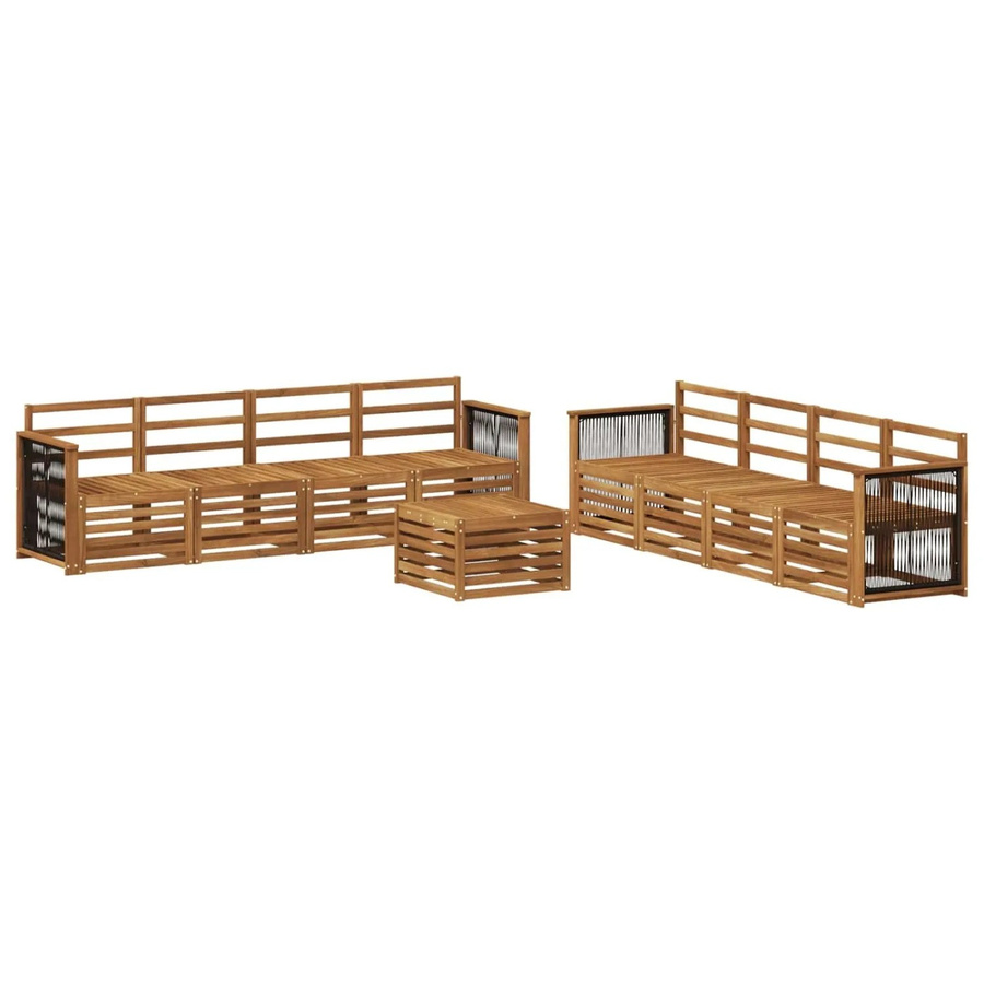 vidaXL Sofagarnitur aus Massivholz Akazie in Braun, 9-teiliges Set im modernen Latten-Design mit Armlehnen - Bild 2