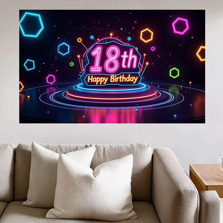 VIKAMA Neon-Party-Hintergrund aus Stoff für den 18. Geburtstag, Mehrfarbig, Rechteckig - Bild 3