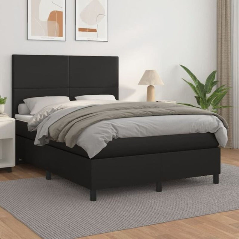 Vidaxl Boxspringbett mit Matratze in Schwarz aus Kunstleder und Holzwerkstoff, B/T: 140 x 190 cm - Bild 1