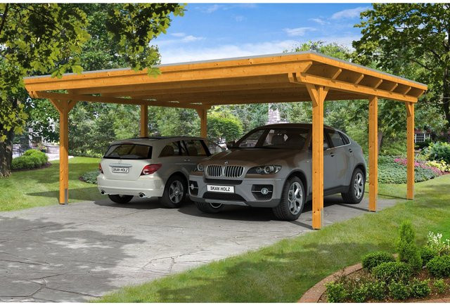 Skan Holz Doppelcarport Emsland aus Leimholz Eiche hell, B/T: 613 x 604 cm, Firsthöhe: 248 cm, braun - Bild 3