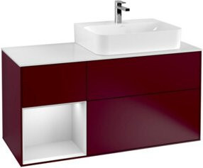 Villeroy & Boch Finion Waschtischunterschrank mit Abdeckplatte und Regal links in Peony Matt Lacquer, Breite: 120 cm, Tiefe: 50,1 cm, Höhe: 50,1 cm - Bild 1