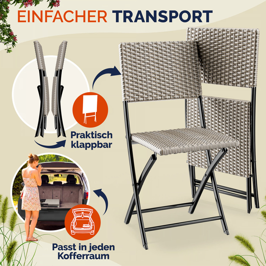 Casaria Polyrattan Klappstühle Rom 2er-Set in Beige - Bild 2