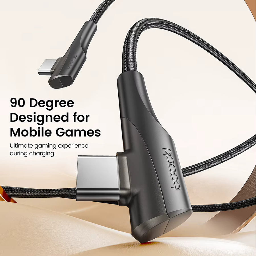 Toocki USB C auf USB C Kabel mit 100W Schnellladefunktion, 90 Grad Dual Elbow Design, Farbe: Schwarz - Bild 5