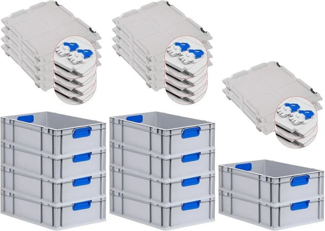 PROREGAL Spar Set 10x Eurobox Nextgen Color mit Scharnierdeckel und Schiebeschnappverschlüssen in Blau, H: 17 cm, B: 40 cm, T: 60 cm - Bild 1