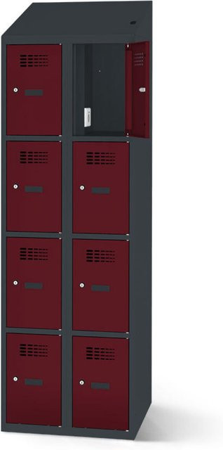 rotstahl Fächerschrank mit Ladefunktion und 8 Fächern in Bordeaux mit anthrazitgrauem Korpus, B: 60 cm, H: 200 cm - Bild 1