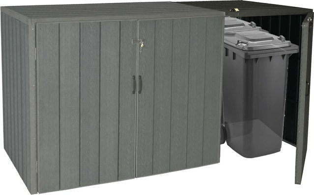 MCW WPC Mülltonnenverkleidung Erweiterung J28 Premium Mülltonnenbox in Holzoptik Grau, B/T/H: 117 x 79 x 105 cm - Bild 1