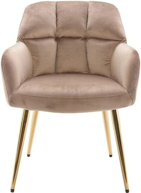 Vente-unique Stuhl Pega in Beige mit Samtbezug und Armlehnen sowie Gold-Metallgestell, Breite: 58,5 cm - Bild 1