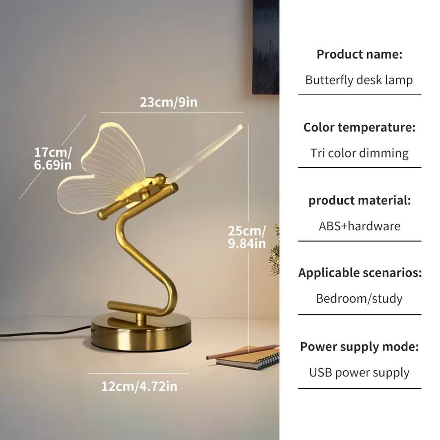 Nordische LED Schmetterlings Tischlampe mit integrierter LED und 3 Lichtfarben für Schlafzimmer und Wohnzimmer - Bild 4