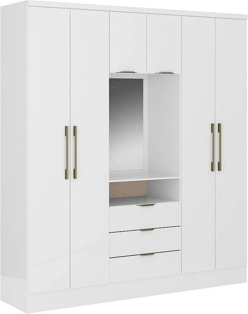 Kleiderschrank Elorio in Weiß mit integrierten Schubladen und Schwenktüren, Breite: 180 cm - Bild 1