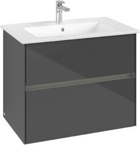 V&B Waschtischunterschrank Collaro in Grau Glossy mit Waschbecken und LED 5,5W, B/T/H: 76,1 x 48,0 x 61,0 cm - Bild 1