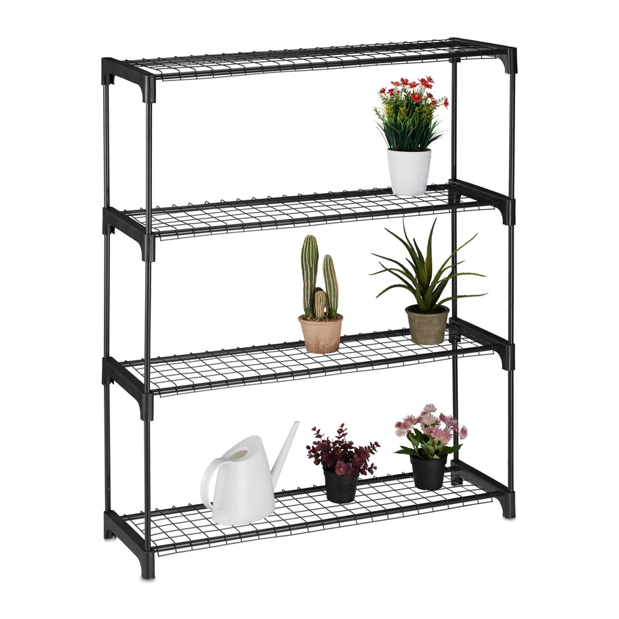 Relaxdays Pflanzenregal aus Metall und Kunststoff in Schwarz mit 4 Ablagen, B/T/H: 91 x 28 x 106 cm - Bild 2